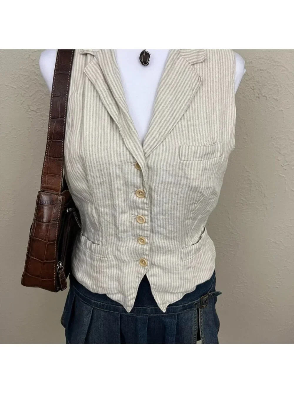 beige pinstripe linen clean girl preppy old money country club vest